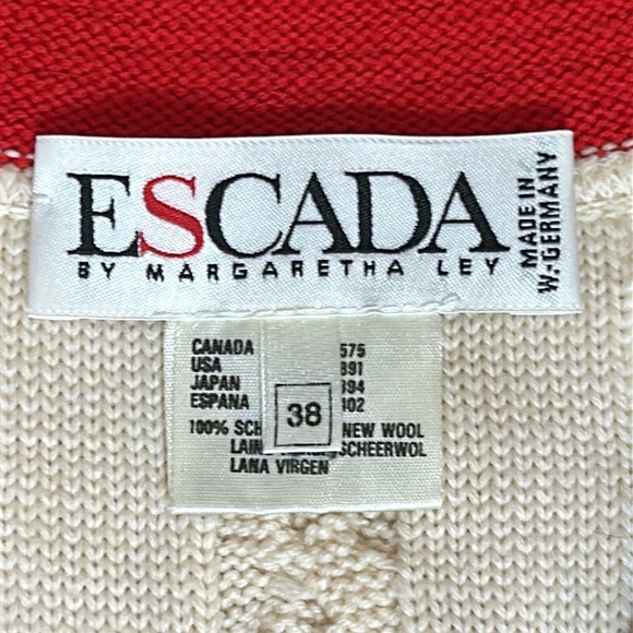 Vintage 80s Escada Wool Cable Knit Sweater with Red Sequin V Neck size 38 or M/L - Picture 7 of 16